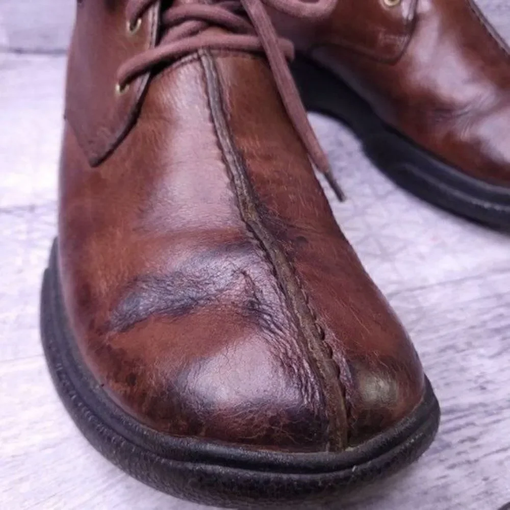 Simple Split Toe Lace Up Leather Chukka Ankle Boot Brown Men's sz 10